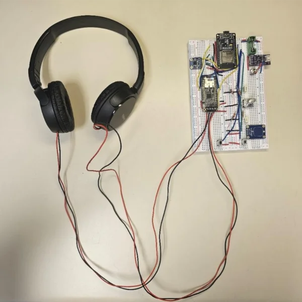 The headphones themselves, the electronics are on a seperate breadboard.